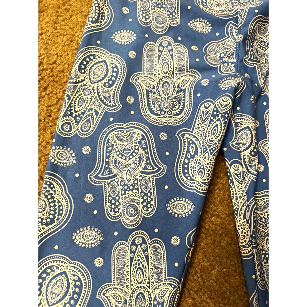 LuLaRoe One Size Leggings Blue Hamsa Evil Eye Boho Print NWOT